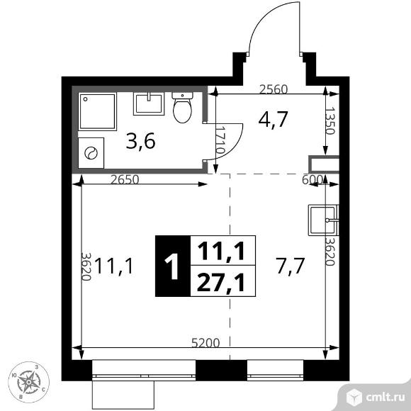 1-комнатная квартира 27,1 кв.м - ЖК "1-й Саларьевский". Фото 1.