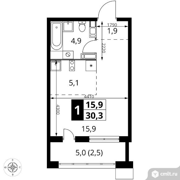 1-комнатная квартира 30,3 кв.м - ЖК "1-й Саларьевский". Фото 1.