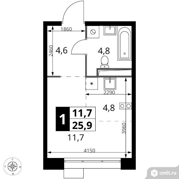 1-комнатная квартира 25,9 кв.м - ЖК "1-й Саларьевский". Фото 1.