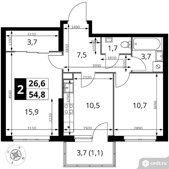 2-комнатная квартира 54,8 кв.м - ЖК "1-й Измайловский". Фото 1.