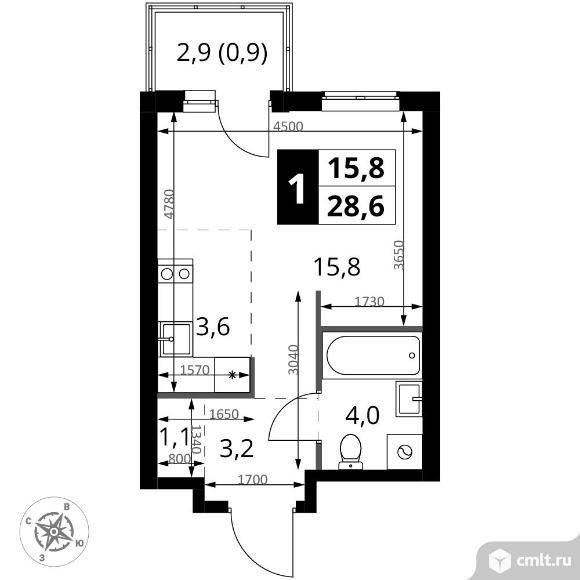 1-комнатная квартира 28,6 кв.м - ЖК "1-й Измайловский". Фото 1.