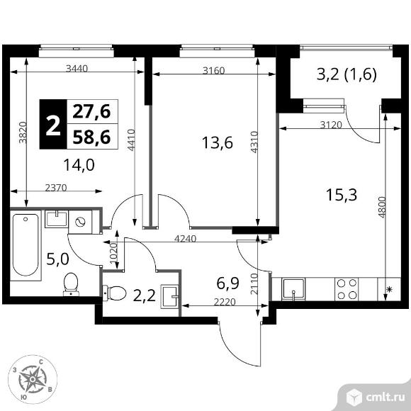 2-комнатная квартира 58,6 кв.м - ЖК "1-й Измайловский". Фото 1.