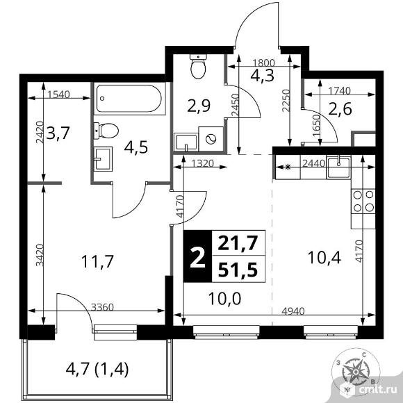 2-комнатная квартира 51,5 кв.м - ЖК "1-й Измайловский". Фото 1.