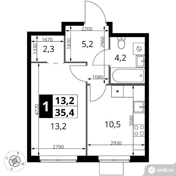 1-комнатная квартира 35,4 кв.м - ЖК "1-й Измайловский". Фото 1.