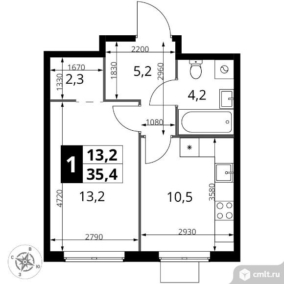 1-комнатная квартира 35,4 кв.м - ЖК "1-й Измайловский". Фото 1.