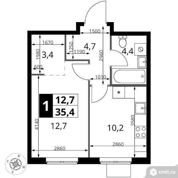 1-комнатная квартира 35,4 кв.м - ЖК "1-й Измайловский". Фото 1.