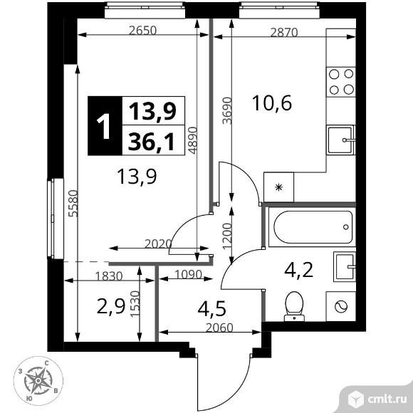 1-комнатная квартира 36,1 кв.м - ЖК "1-й Измайловский". Фото 1.