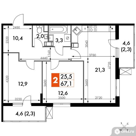 2-комнатная квартира 66,7 кв.м - ЖК «Олимп». Фото 1.