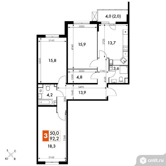 3-комнатная квартира 91,6 кв.м - ЖК «Олимп». Фото 1.