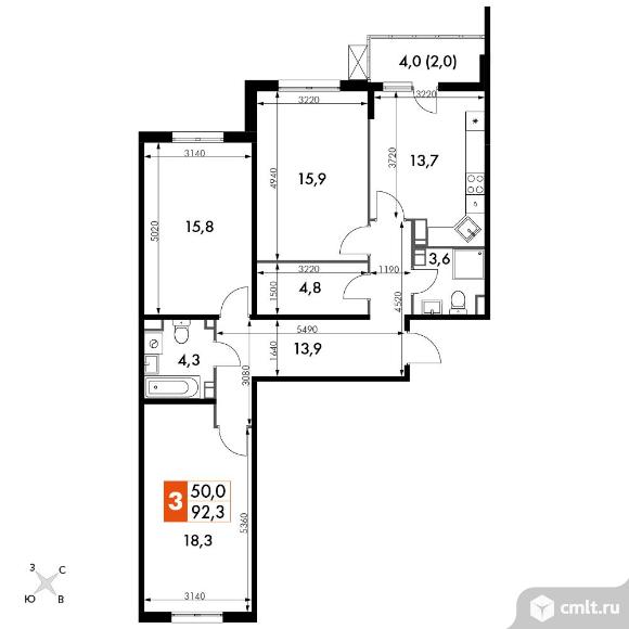 3-комнатная квартира 92 кв.м - ЖК «Олимп». Фото 1.