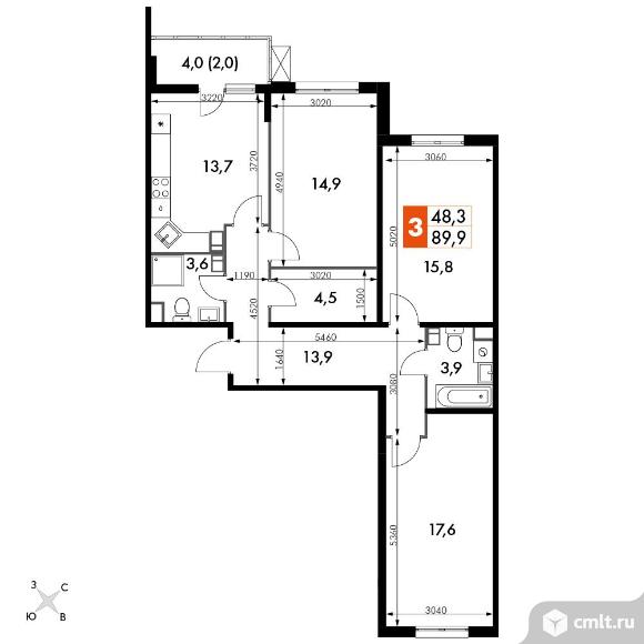 3-комнатная квартира 89,6 кв.м - ЖК «Олимп». Фото 1.