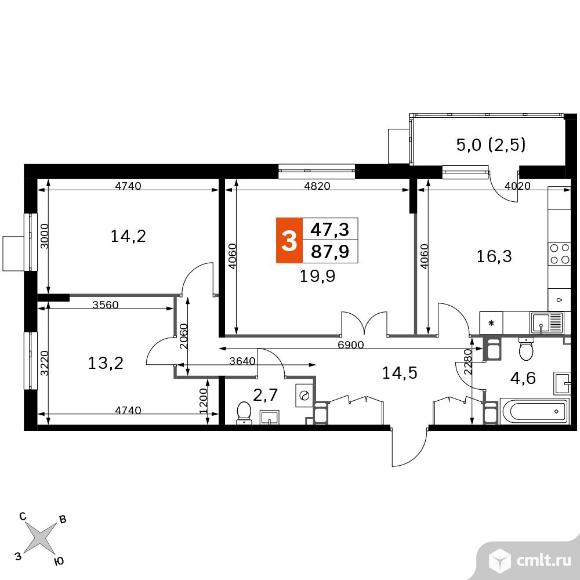 3-комнатная квартира 87,9 кв.м - ЖК «Олимп». Фото 1.