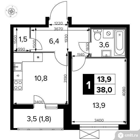 1-комнатная квартира 37,7 кв.м - Южная Битца. Фото 1.
