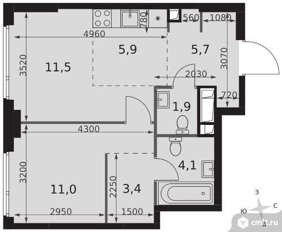 2-комнатная квартира 43,5 кв.м - ЖК "Sydney City". Фото 1.