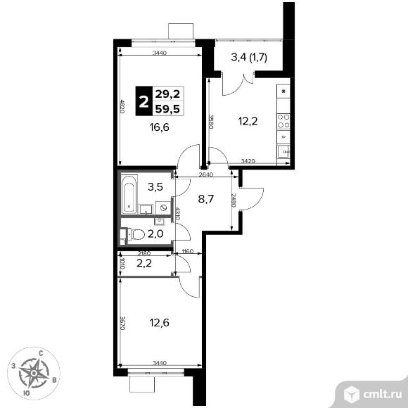 2-комнатная квартира 59,5 кв.м - ЖК "1-й Донской". Фото 1.