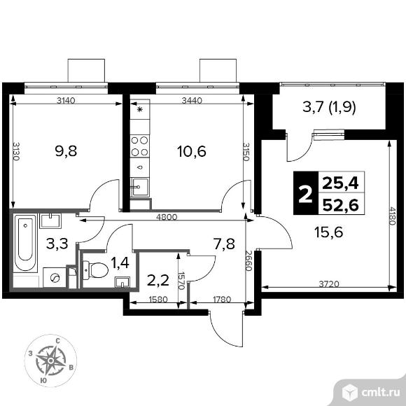 2-комнатная квартира 52,6 кв.м - ЖК "1-й Донской". Фото 1.