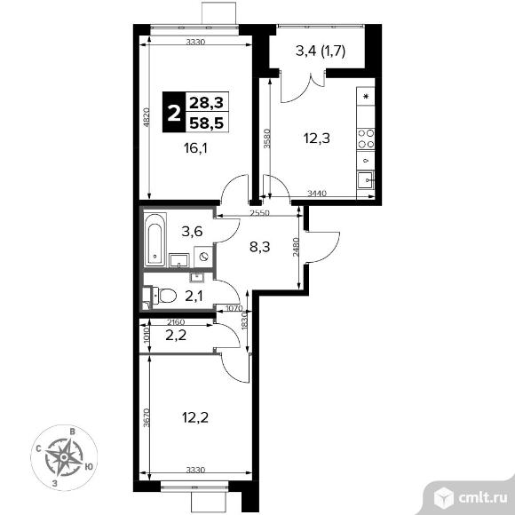 2-комнатная квартира 58,5 кв.м - ЖК "1-й Донской". Фото 1.