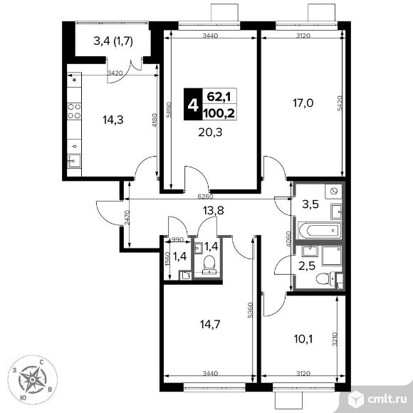 4-комнатная квартира 100,7 кв.м - ЖК "1-й Донской". Фото 1.