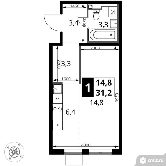 1-комнатная квартира 31,2 кв.м - ЖК "1-й Донской". Фото 1.