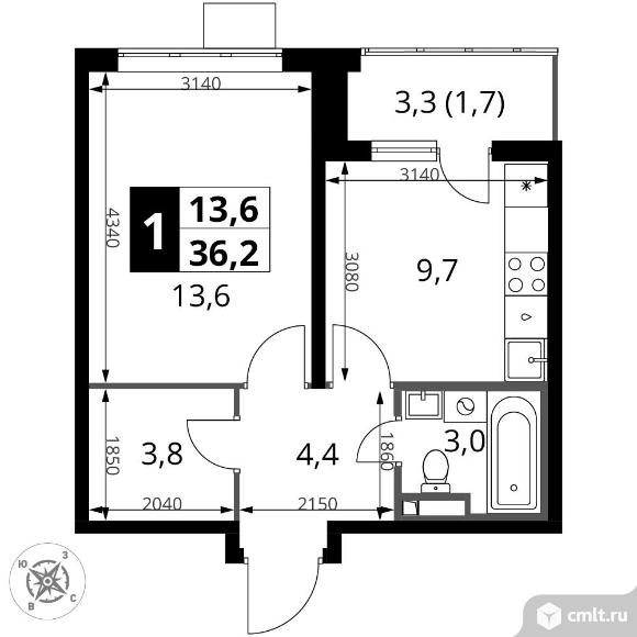 1-комнатная квартира 36,2 кв.м - ЖК "1-й Донской". Фото 1.
