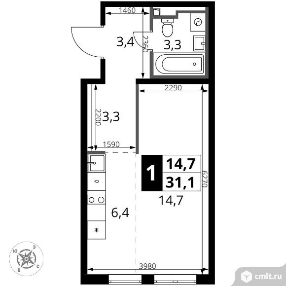 1-комнатная квартира 31,1 кв.м - ЖК "1-й Донской". Фото 1.