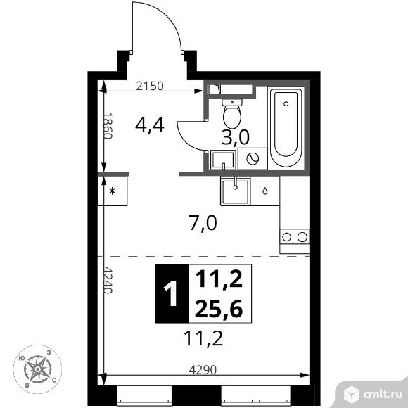 1-комнатная квартира 25,6 кв.м - ЖК "1-й Донской". Фото 1.