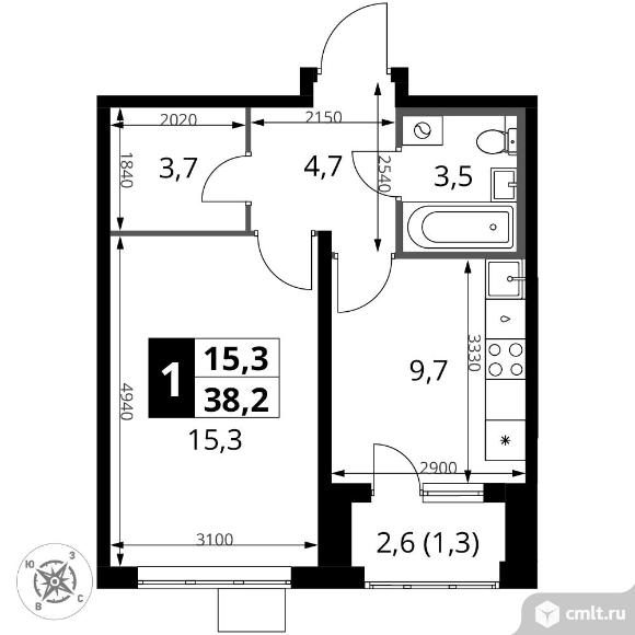 1-комнатная квартира 38,2 кв.м - ЖК "1-й Донской". Фото 1.