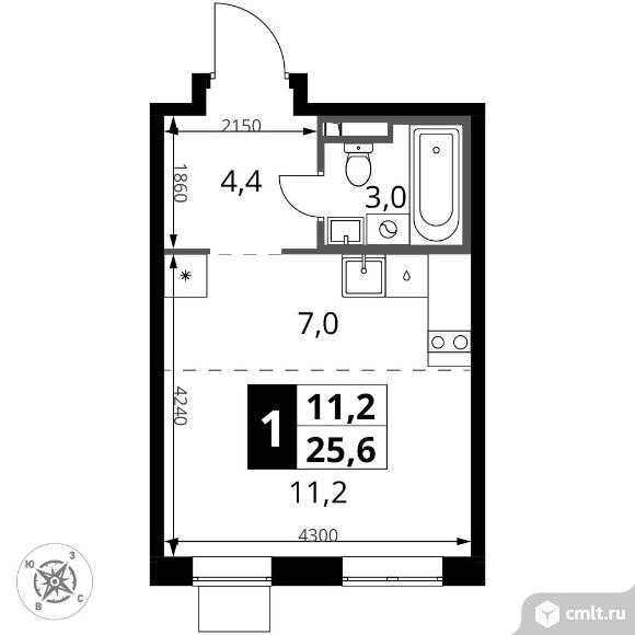 1-комнатная квартира 25,6 кв.м - ЖК "1-й Донской". Фото 1.