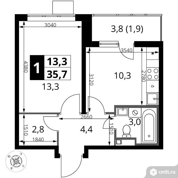 1-комнатная квартира 35,7 кв.м - ЖК "1-й Донской". Фото 1.