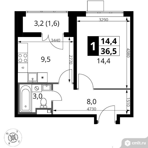 1-комнатная квартира 36,5 кв.м - ЖК "1-й Донской". Фото 1.