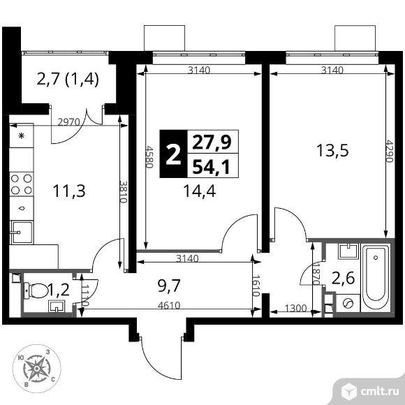 2-комнатная квартира 54,1 кв.м - ЖК "1-й Донской". Фото 1.