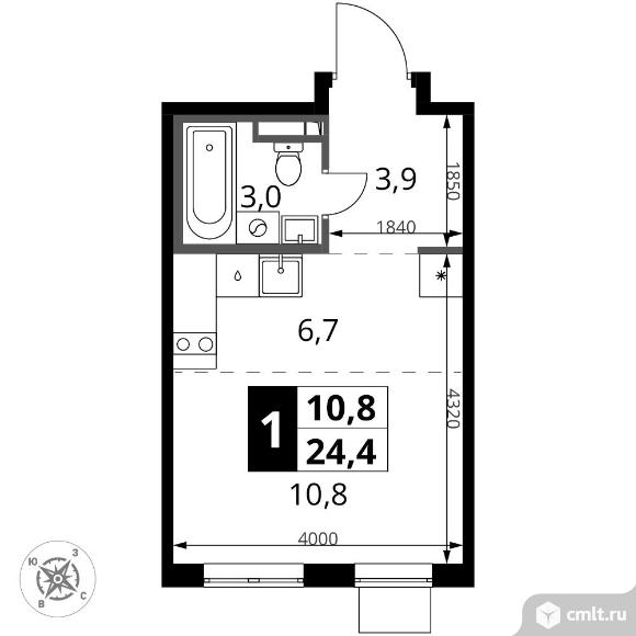 1-комнатная квартира 24,4 кв.м - ЖК "1-й Донской". Фото 1.