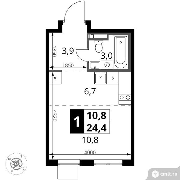 1-комнатная квартира 24,4 кв.м - ЖК "1-й Донской". Фото 1.