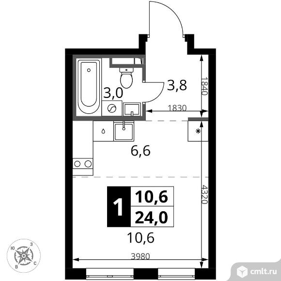 1-комнатная квартира 24 кв.м - ЖК "1-й Донской". Фото 1.