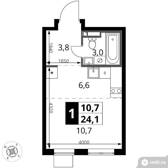 1-комнатная квартира 24,1 кв.м - ЖК "1-й Донской". Фото 1.