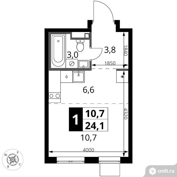 1-комнатная квартира 24,1 кв.м - ЖК "1-й Донской". Фото 1.