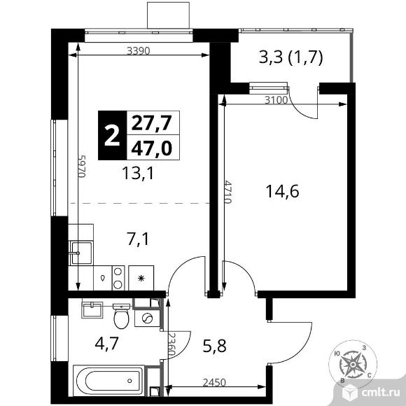 2-комнатная квартира 47 кв.м - ЖК "1-й Донской". Фото 1.