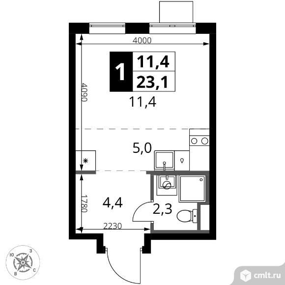 1-комнатная квартира 23,1 кв.м - ЖК "1-й Донской". Фото 1.