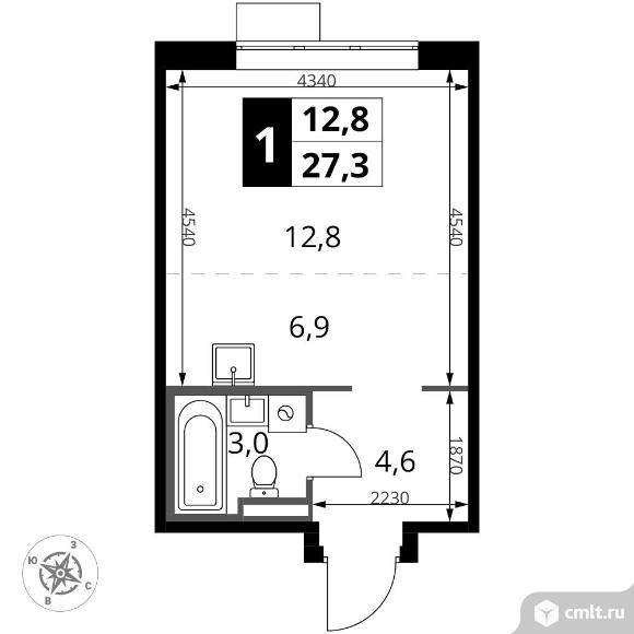 1-комнатная квартира 27,3 кв.м - ЖК "1-й Донской". Фото 1.