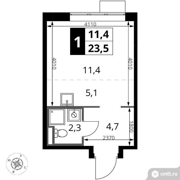 1-комнатная квартира 23,5 кв.м - ЖК "1-й Донской". Фото 1.