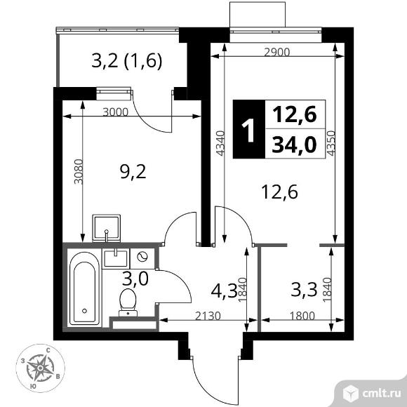 1-комнатная квартира 34 кв.м - ЖК "1-й Донской". Фото 1.