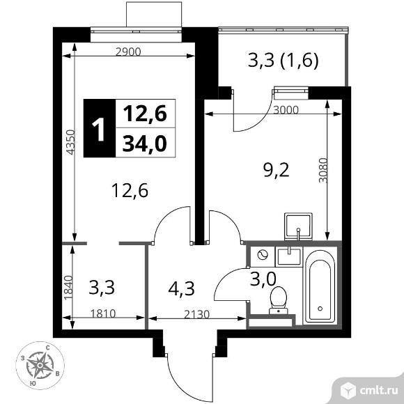 1-комнатная квартира 34 кв.м - ЖК "1-й Донской". Фото 1.