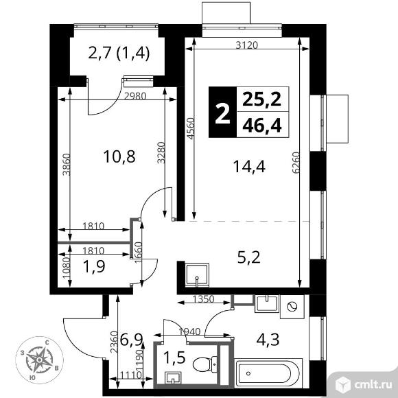 2-комнатная квартира 46,4 кв.м - ЖК "1-й Донской". Фото 1.