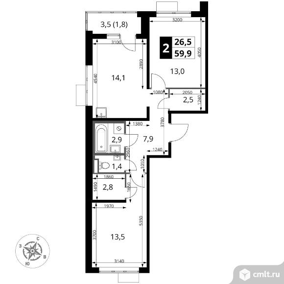 2-комнатная квартира 59,9 кв.м - ЖК "1-й Донской". Фото 1.