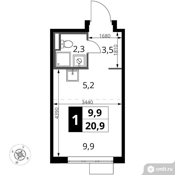 1-комнатная квартира 20,9 кв.м - ЖК "1-й Донской". Фото 1.