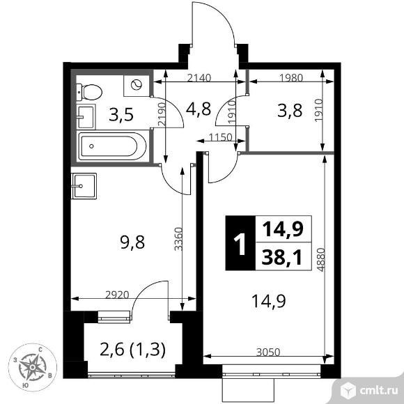 1-комнатная квартира 38,1 кв.м - ЖК "1-й Донской". Фото 1.