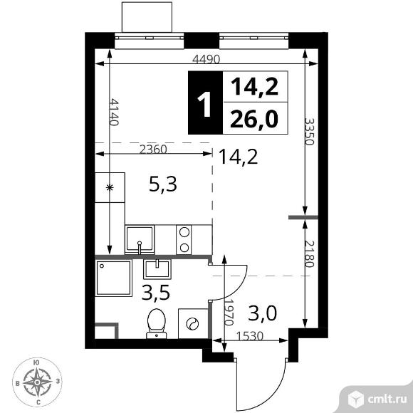 1-комнатная квартира 26 кв.м - ЖК "1-й Шереметьевский". Фото 1.