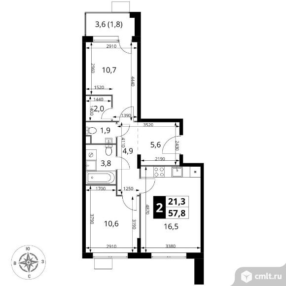 2-комнатная квартира 57,8 кв.м - ЖК "1-й Шереметьевский". Фото 1.