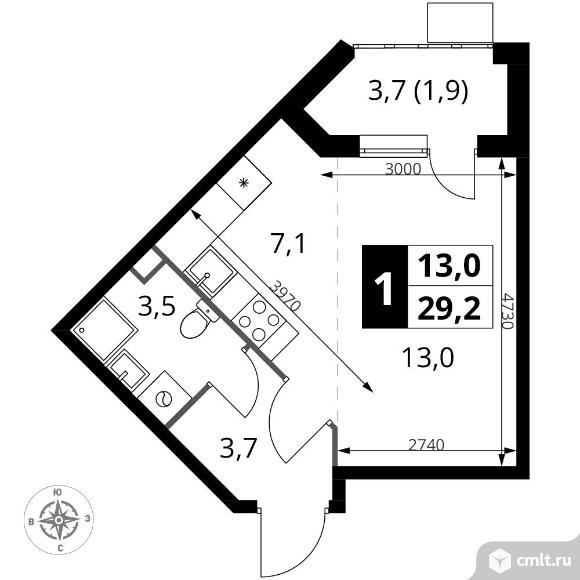 1-комнатная квартира 29,2 кв.м - ЖК "1-й Шереметьевский". Фото 1.