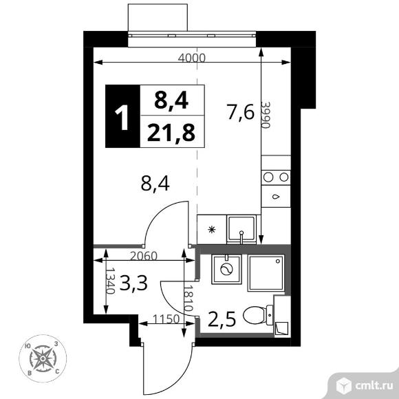 1-комнатная квартира 21,8 кв.м - ЖК "1-й Шереметьевский". Фото 1.